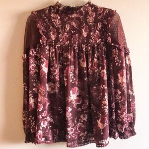 NWOT Boutique Bohme Burgundy Floral High Neck